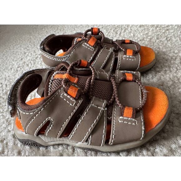 Koala Kids Sandals Toddler Boy Size 4 Brown Orange Hook & Loop - Picture 1 of 8